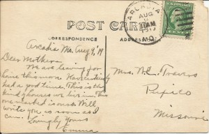 Emma Bess, postcard to her mother