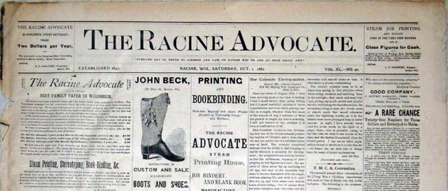 October 1, 1881 Racine Advocate newspaper