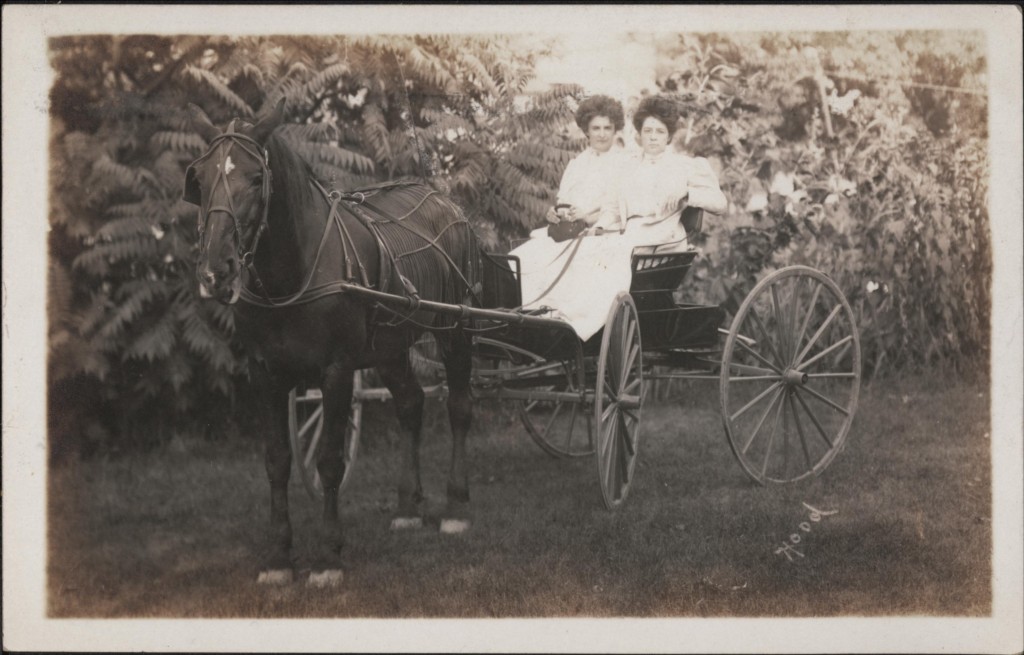 Two young ladies in their buggy, Horlick Springs, Racine, Wisconsin, 1908