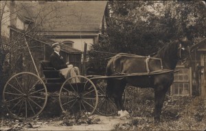 John Johnson in his horse and buggy, July 26, 1913. He seems to be smoking a cigar.