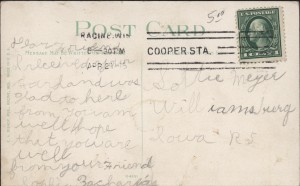 Life Saving Station, Racine, Wisconsin. Postmarked Apr. 21, 1915, reverse