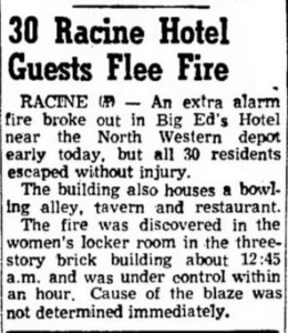 Fire in Big Ed's Hotel on April 16, 1954