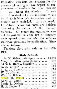 Teacher salaries including Miss Porter's in 1899. 