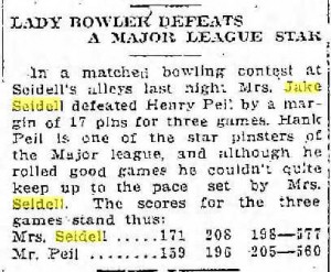 In 1915, Mrs. Jake Seidell defeated a Major League Bowling Star