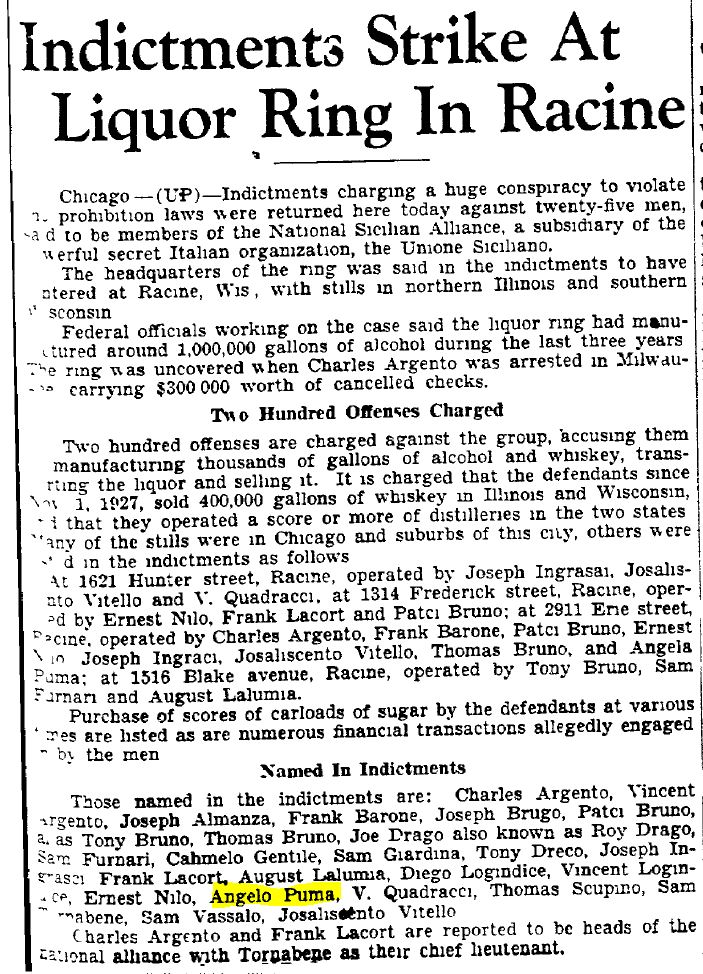 Indictments Strike at Liquor Ring in Racine
Sheboygan Press, April 30, 1930