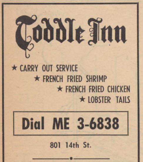 Racine Caledonia Sturtevant telephone directory August 1958 display ad for the Toddle Inn