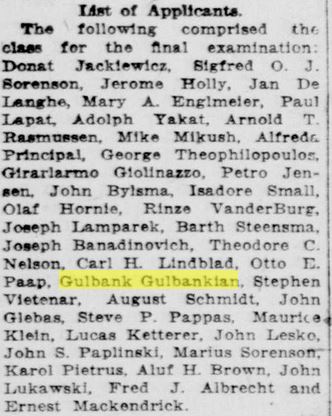 Racine Journal News, June 19, 1923
Citizenship exam
Gulbank Gulbanian