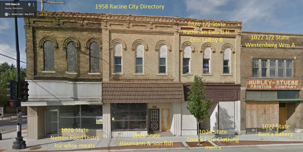 1000 Block of State Street from the 1958 Racine City Directory
Houmann & Son is in the middle at 1026 State Street