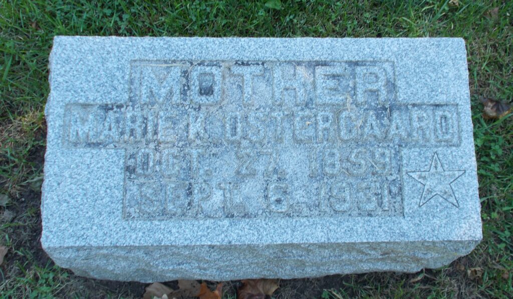 Grave of "Mother Ostergaard"
Marie K. Ostergaard, 1859-1931